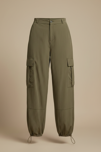 Pantalon Parachute Kaki Ample Cargo Fluide Femme - Polyester - vue 3