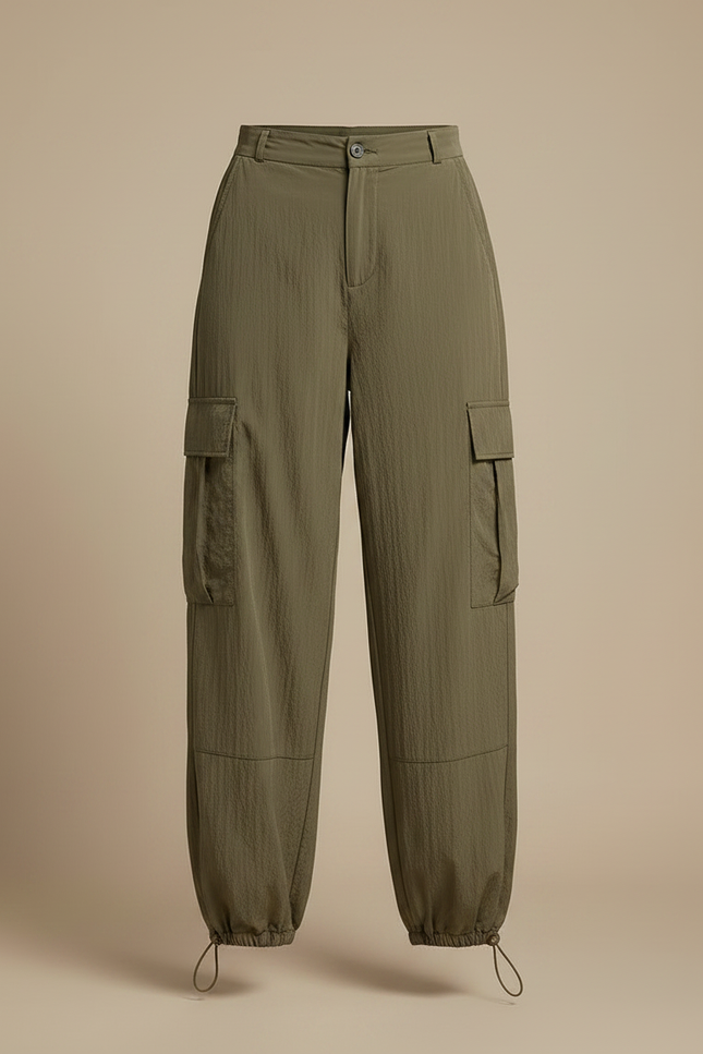 Pantalon Parachute Kaki Ample Cargo Fluide Femme - Polyester - vue 3