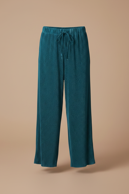 Pantalon Parachute Plissé Ample Fluide Bleu Pétrole - Polyester - vue 3