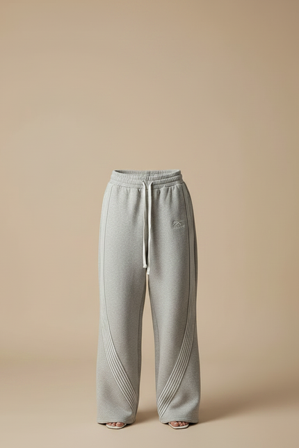 Pantalon Parachute Gris Ample Molleton Rayures Blanches - vue 3