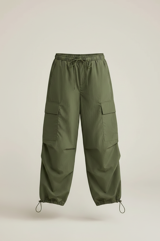 Pantalon Parachute Kaki Cargo Ample Cordon Enfant - Polyester - vue 3