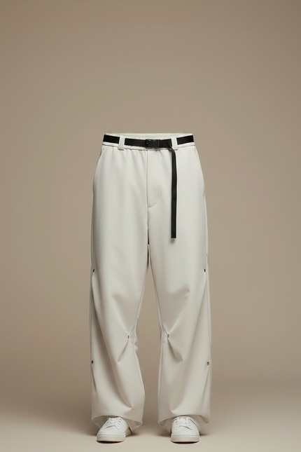 Pantalon Parachute Crème Ample Ceinture Décontracté Homme - Beige Polyester - vue 3