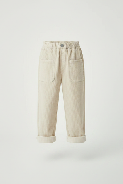 Pantalon Parachute Beige Côtelé Ample Élastiqué Décontracté Enfant - Cordé - vue 3