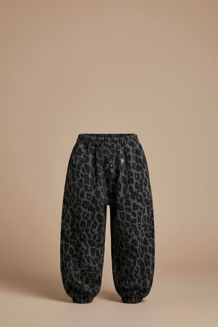 Pantalon Parachute Léopard Gris Ample Molletonné Enfant - vue 3