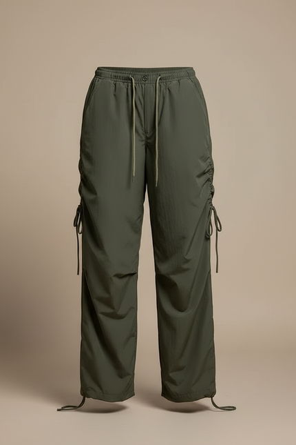 Pantalon Parachute Kaki Ample Cordon Décontracté - Polyester - vue 3