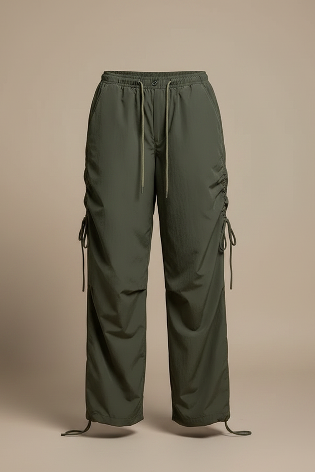 Pantalon Parachute Kaki Ample Cordon Décontracté - Polyester - vue 3