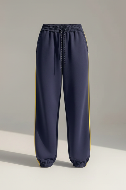 Pantalon Parachute Large Bleu Marine Rayures Jaunes Sportif - Molleton - vue 3