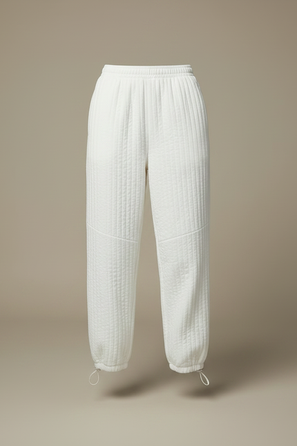 Pantalon Parachute Blanc Matelassé Ample Décontracté Femme - Molleton - vue 3