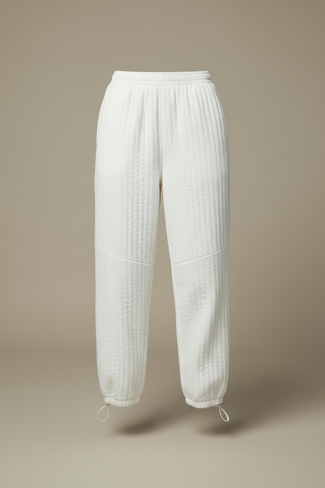 Pantalon Parachute Blanc Matelassé Ample Décontracté Femme - Molleton - vue 3