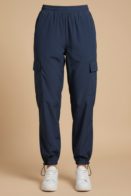 Pantalon Parachute Bleu Marine Cargo Cordon Ample Femme - Polyester - vue 3