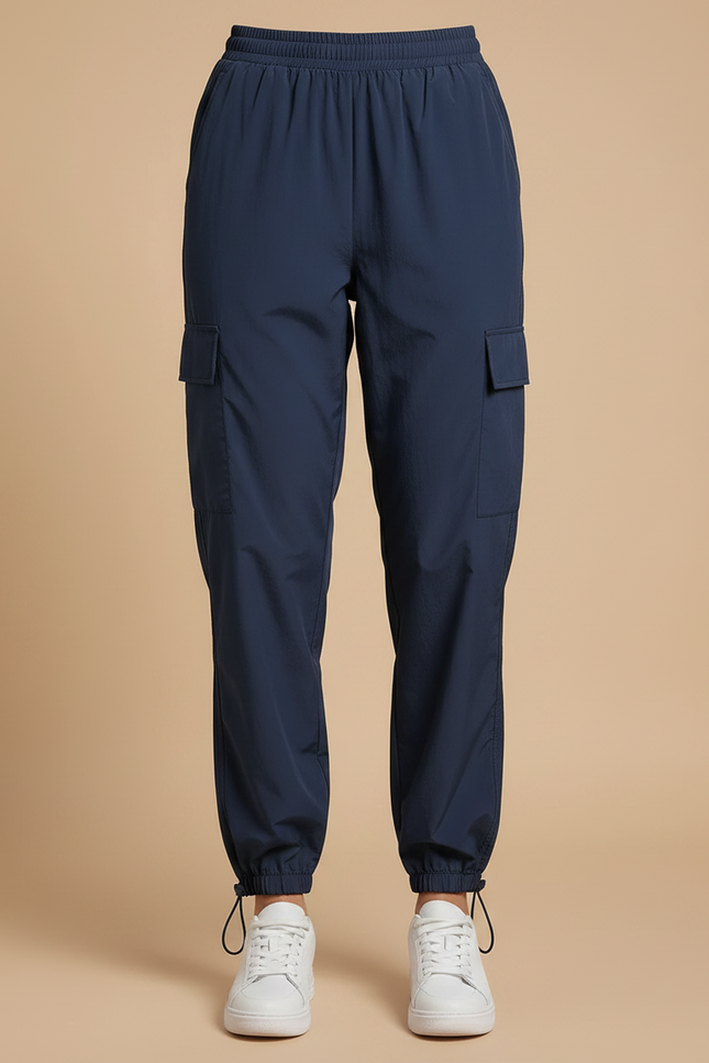 Pantalon Parachute Bleu Marine Cargo Cordon Ample Femme - Polyester - vue 3