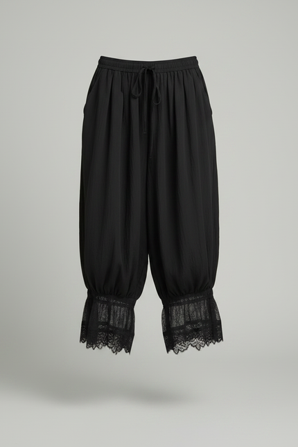 Pantalon Parachute Noir Fluide Ample Dentelle Femme - Viscose - vue 3