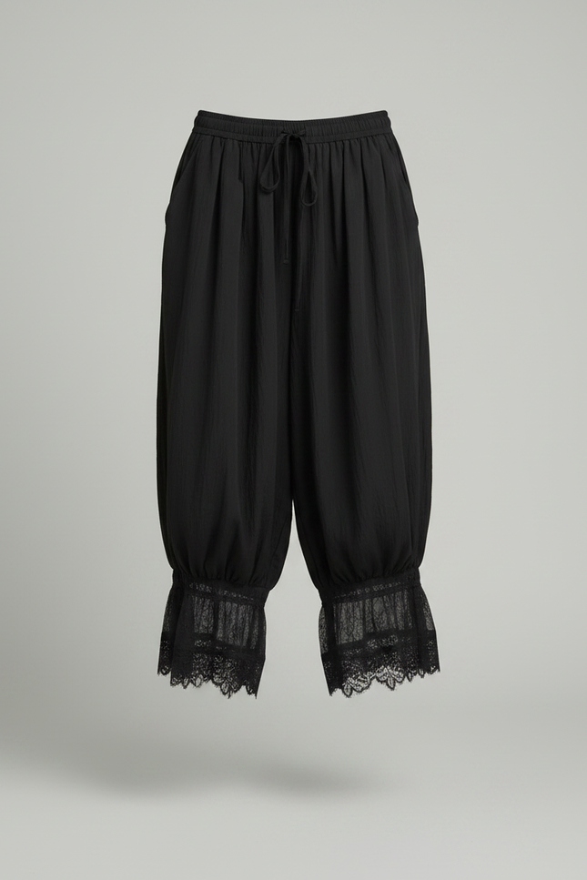 Pantalon Parachute Noir Fluide Ample Dentelle Femme - Viscose - vue 3