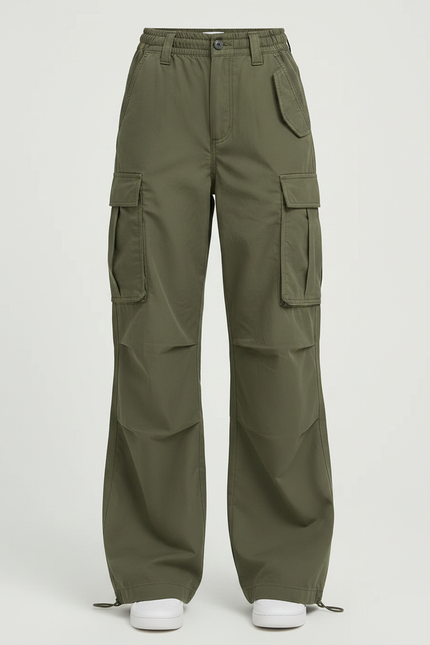 Pantalon Parachute Femme Kaki Baggy Nylon Streetwear - Polyester - vue 3