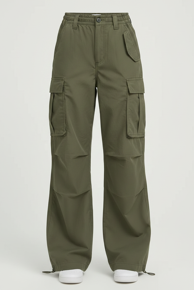 Pantalon Parachute Femme Kaki Baggy Nylon Streetwear - Polyester - vue 3