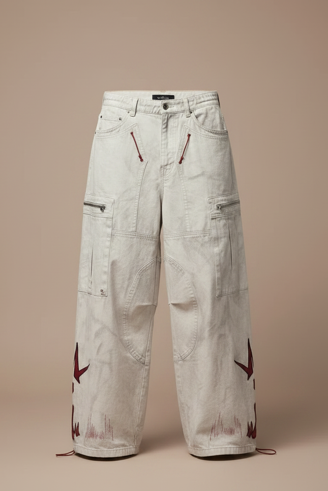 Pantalon Parachute Blanc Cargo Ample Denim Homme - Jean - vue 3