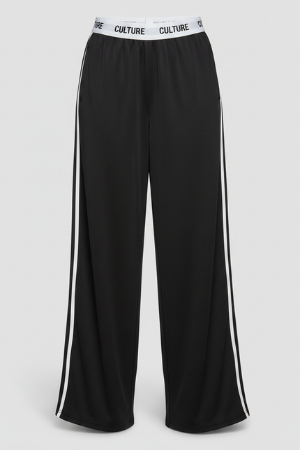 Pantalon Parachute Noir Ample Rayures Blanches Confortable - Polyester - vue 3