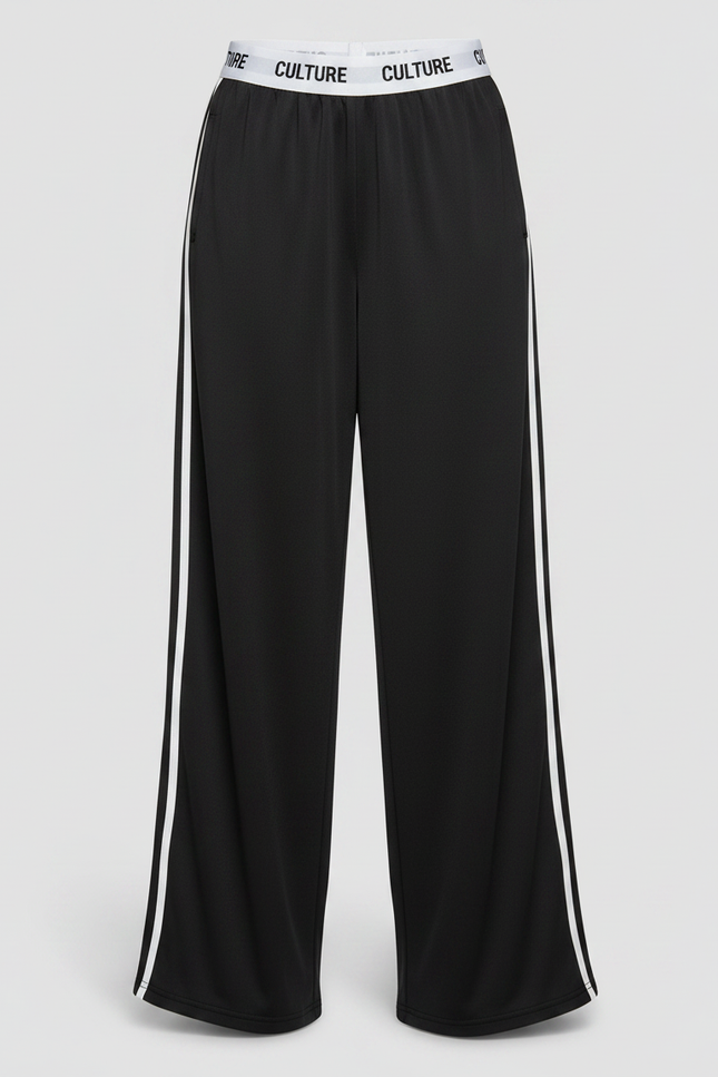 Pantalon Parachute Noir Ample Rayures Blanches Confortable - Polyester - vue 3
