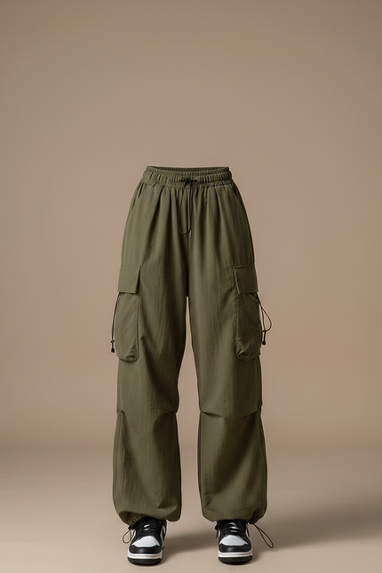 Pantalon Parachute Kaki Ample Cargo Décontracté Femme - Polyester - vue 3