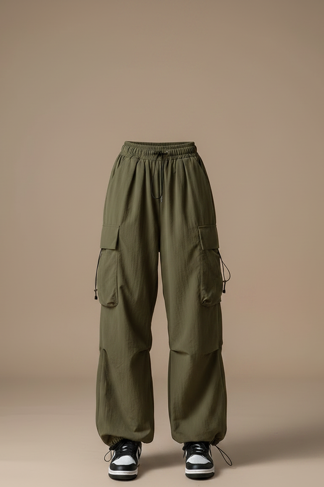 Pantalon Parachute Kaki Ample Cargo Décontracté Femme - Polyester - vue 3