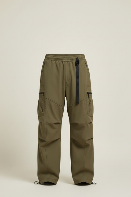 Pantalon Parachute Vert Kaki Ample Fonctionnel Homme - Polyester - vue 3