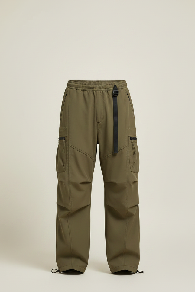 Pantalon Parachute Vert Kaki Ample Fonctionnel Homme - Polyester - vue 3