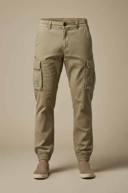 Pantalon Parachute Kaki Cargo Cordon Jogger Casual - Coton - vue 3