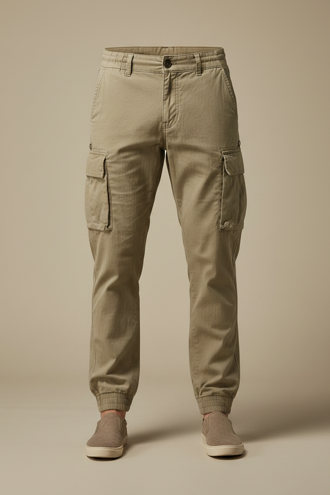 Pantalon Parachute Kaki Cargo Cordon Jogger Casual - Coton - vue 3