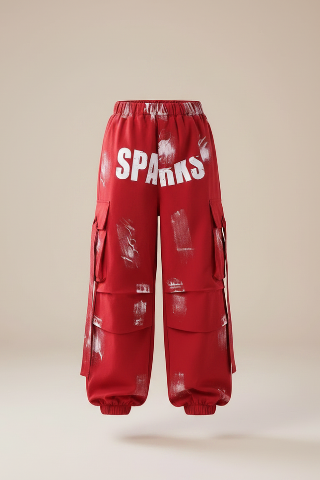 Pantalon Parachute Rouge Cargo Ample Imprimé Fille - Coton - vue 3