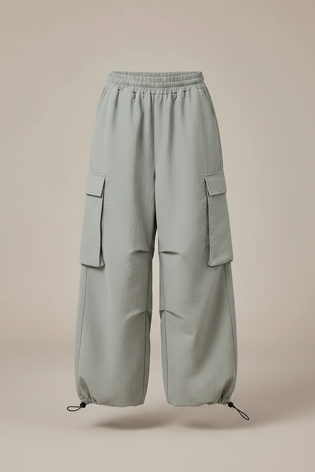 Pantalon Parachute Gris Ample Cargo Fille Décontracté - Polyester - vue 3