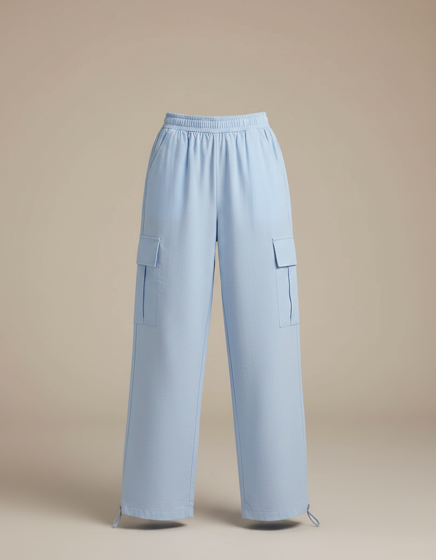 Pantalon Parachute Bleu Ciel Ample Décontracté Enfant - Coton - vue 2