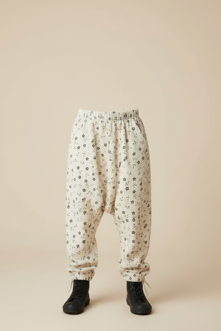 Pantalon Parachute Crème Côtelé Fleuri Ample Enfant - Beige Cordé - vue 3