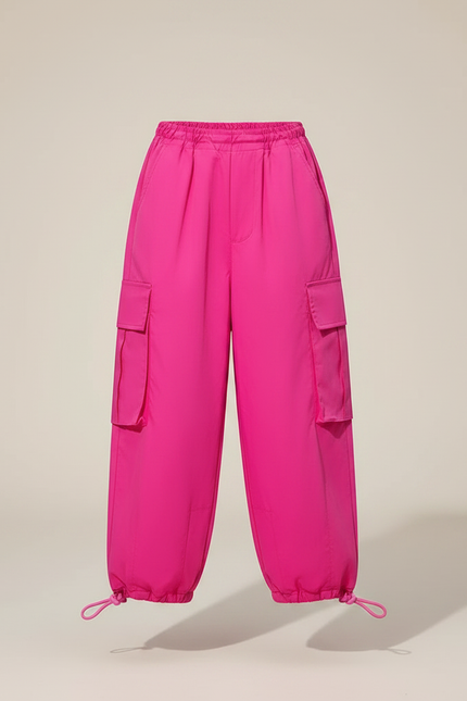 Pantalon Parachute Rose Vif Cargo Ample Fille Coréen - Polyester - vue 3