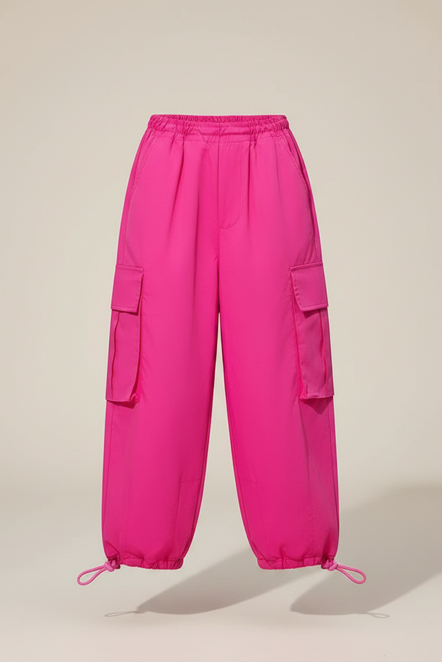 Pantalon Parachute Rose Vif Cargo Ample Fille Coréen - Polyester - vue 3