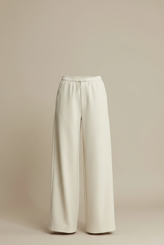 Pantalon Parachute Crème Fluide Ample Cordon Décontracté - Beige Simili cuir - vue 3
