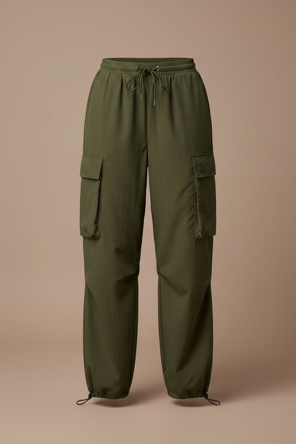 Pantalon Parachute Kaki Cargo Ample Cordon Femme - Polyester - vue 3