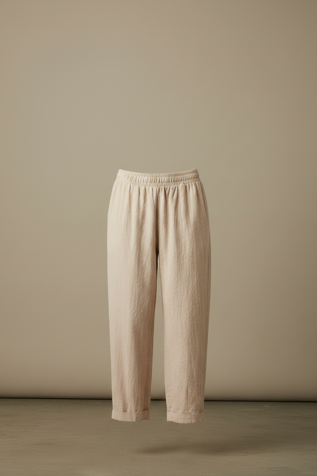 Pantalon Parachute Lin Beige Ample Décontracté Chic - vue 3
