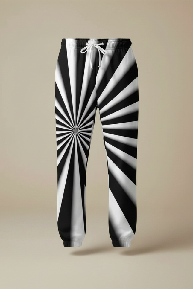 Pantalon Parachute Noir Blanc Rayé Ample Décontracté Homme - Multicolore Polyester - vue 3