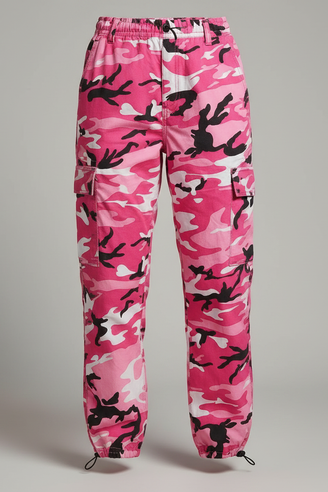 Pantalon Parachute Rose Camouflage Cargo Ample Femme - Polyester - vue 3