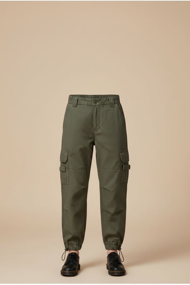 Pantalon Parachute Kaki Ample Cargo Multipoches Coton - vue 3
