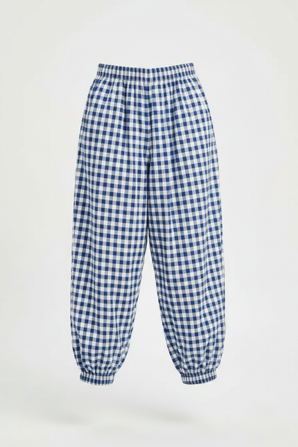 Pantalon Parachute Vichy Bleu Ample Coton Fille - vue 3