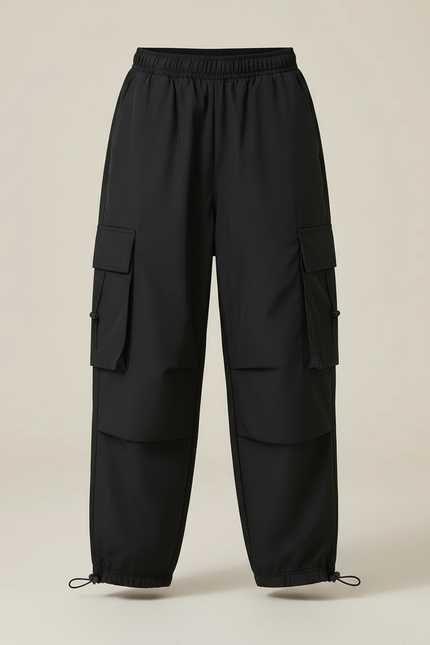 Pantalon Parachute Noir Cargo Ample Enfants Unisexe - Polyester - vue 3