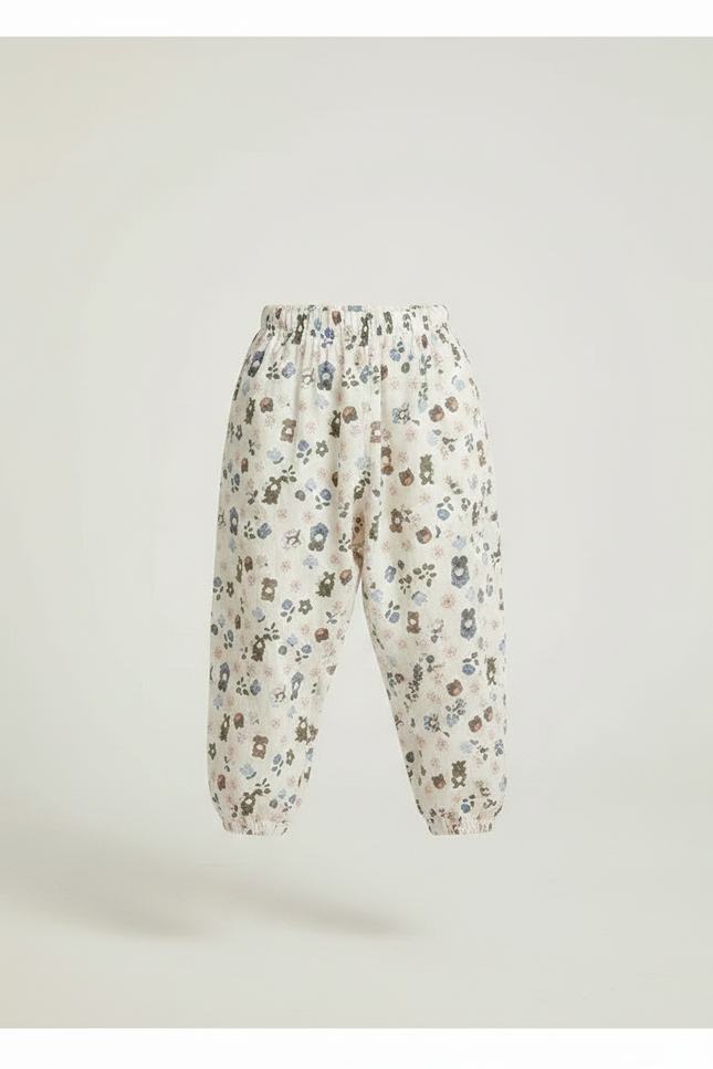 Pantalon Parachute Crème Ample Fleuri Coton Enfant - Imprimé - vue 3