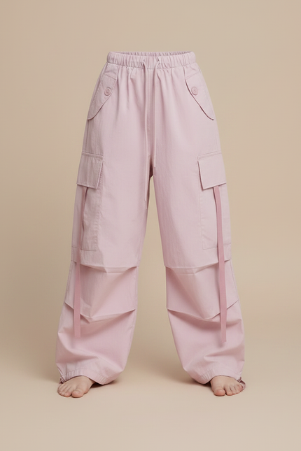 Pantalon Parachute Cargo Ample Fille Rose Bleu - Polyester - vue 3