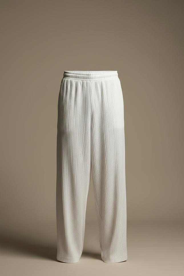 Pantalon Parachute Plissé Ample Blanc Décontracté Homme - Polyester - vue 3