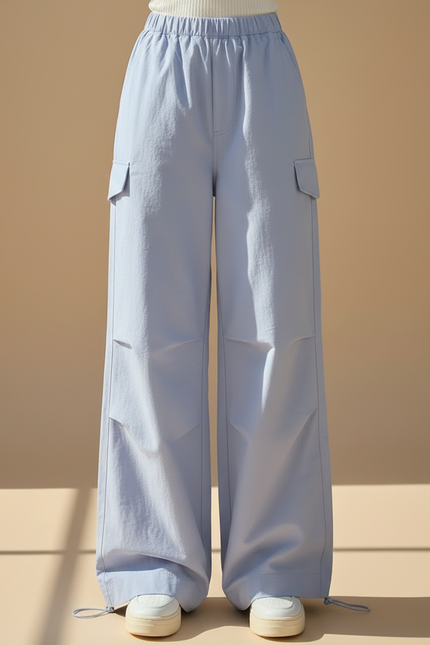 Pantalon Parachute Bleu Clair Ample Cargo Taille Haute - Coton - vue 3