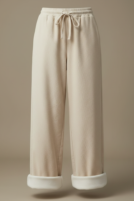Pantalon Parachute Beige Côtelé Ample Doublé Polaire Femme - Cordé - vue 3
