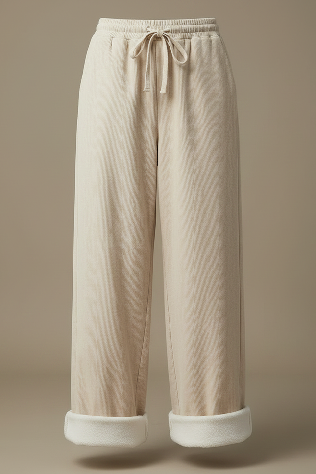Pantalon Parachute Beige Côtelé Ample Doublé Polaire Femme - Cordé - vue 3
