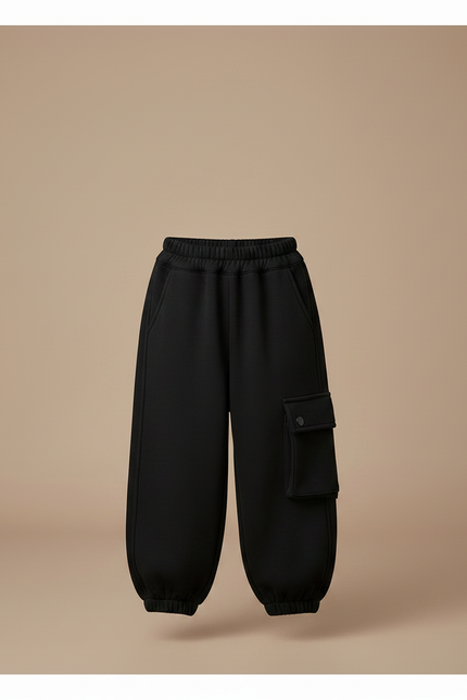 Pantalon Parachute Noir Cargo Molleton Enfant - vue 3