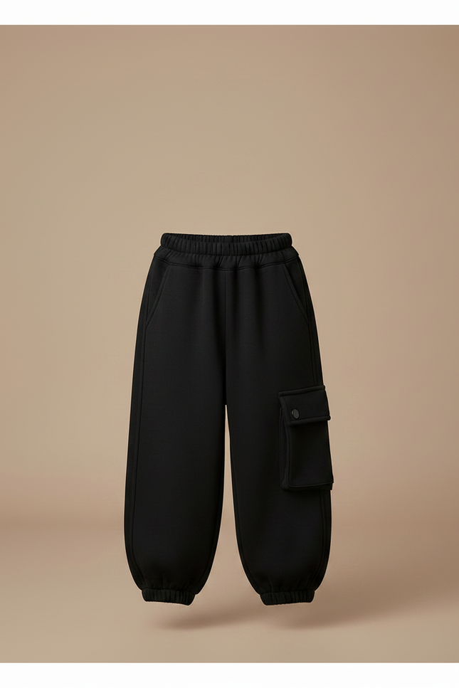 Pantalon Parachute Noir Cargo Molleton Enfant - vue 3